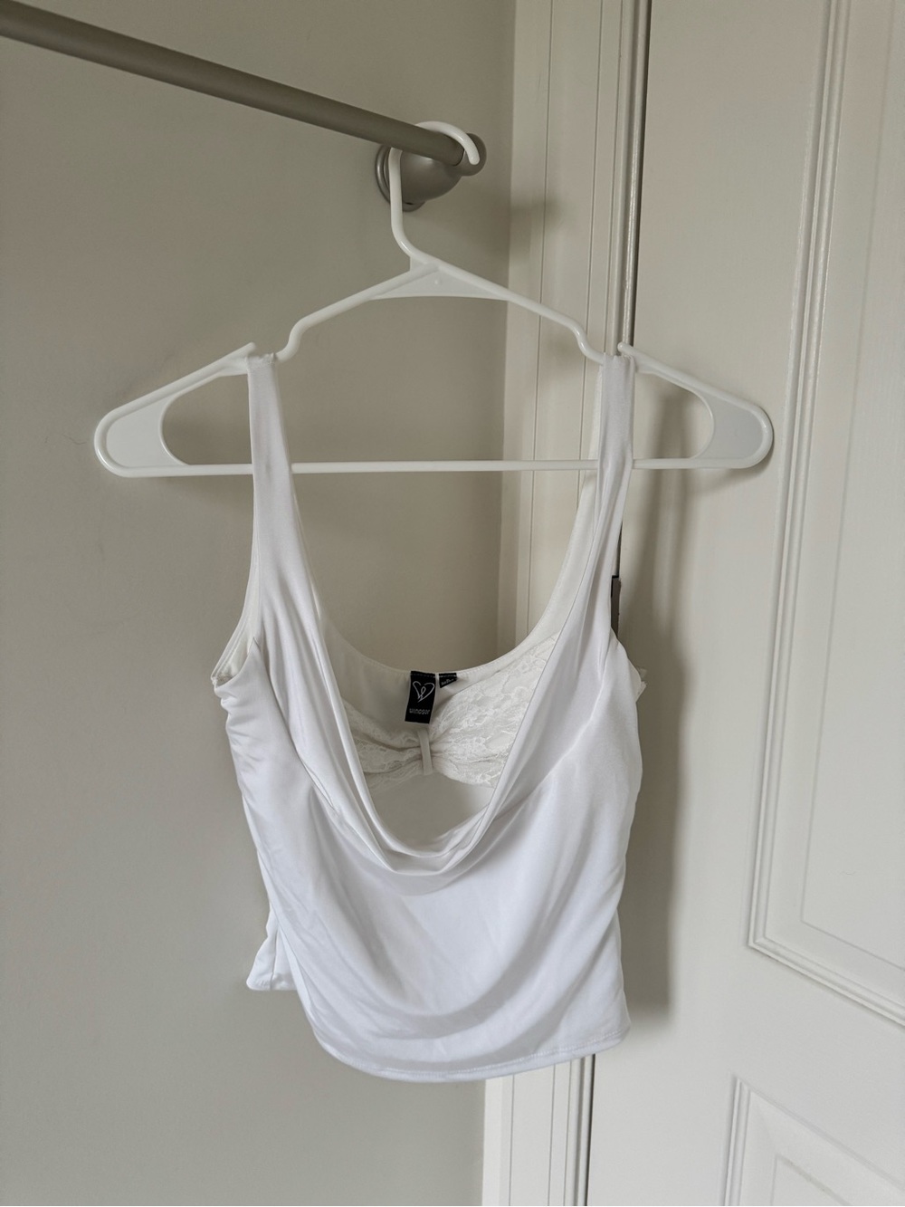 Windsor White Lace-Trim Tank with Built-In Shelf Bra